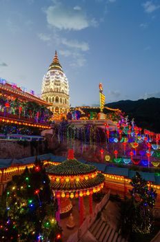 Georgetown, Penang/Malaysia - Feb 20 2020: Architecture of colorful Kek Lok Si temple.