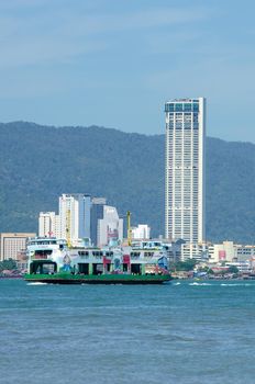 Butterworth, Penang/Malaysia - Jan 01 2020: Ferry move at Penang sea.