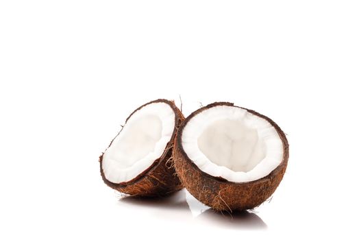 Half of coconuts isolated on white background