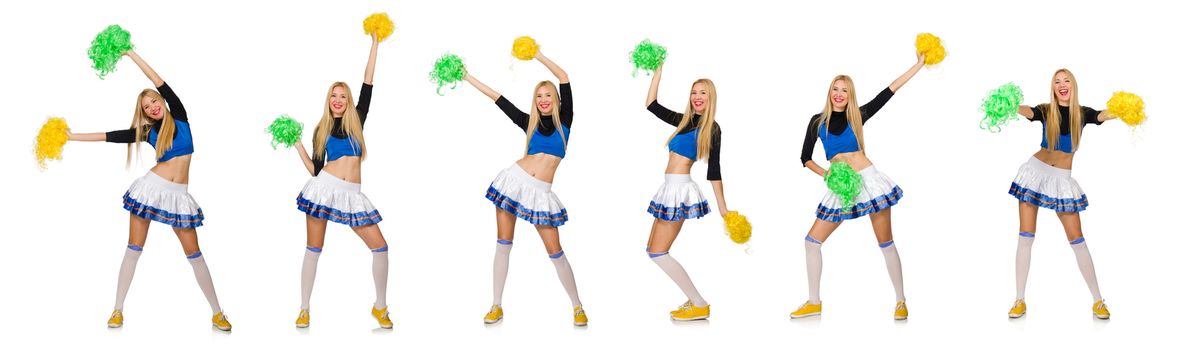 Woman cheerleader isolated on the white