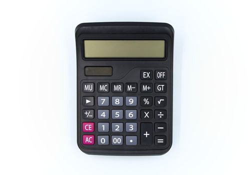 Calculator digital black isolated white background Electronic tools used for basic or complex arithmetic Usually small, portable, has a panel consisting of numbers