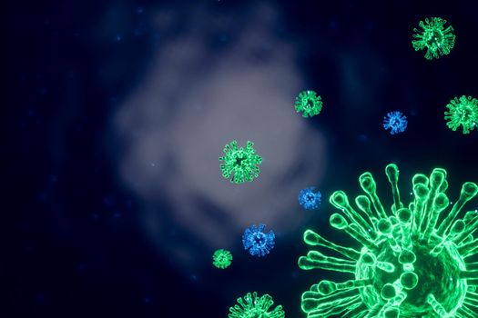 3D rendering Microscope cells Coronavirus 2019 closes up, looking at the microscopy of virus cells, the concept of an epidemic coronavirus that is dangerous to humans. Epidemic medical health risks