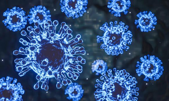 3D rendering Microscope cells Coronavirus 2019 closes up, looking at the microscopy of virus cells, the concept of an epidemic coronavirus that is dangerous to humans. Epidemic medical health risks