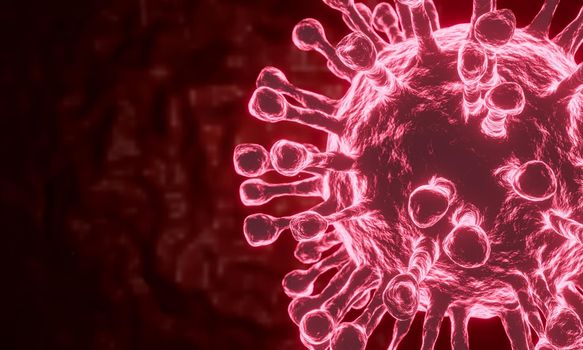 3D rendering Microscope cells Coronavirus 2019 closes up, looking at the microscopy of virus cells, the concept of an epidemic coronavirus that is dangerous to humans. Epidemic medical health risks