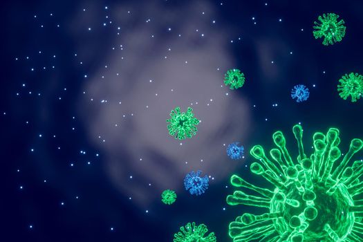 3D rendering Microscope cells Coronavirus 2019 closes up, looking at the microscopy of virus cells, the concept of an epidemic coronavirus that is dangerous to humans. Epidemic medical health risks