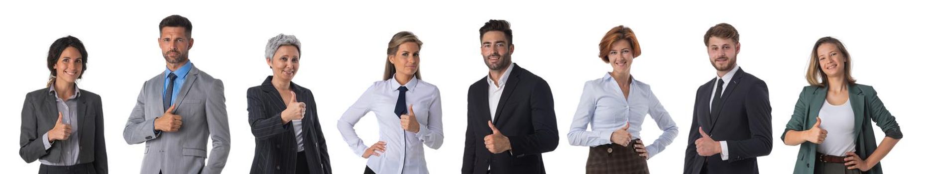 Set of business people with thumb up isolated on white background