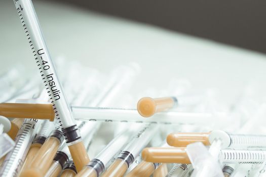 Set of syringes for injecting insulin. No people