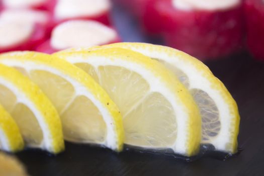 Fresh lemon cut into halves. No people