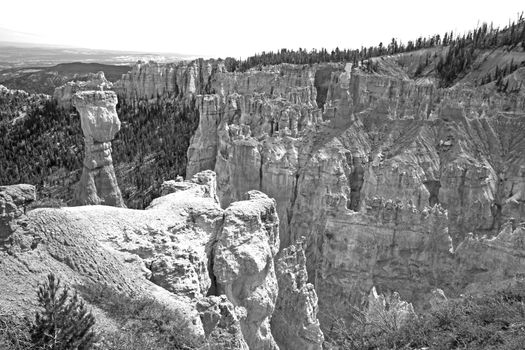 Monochrome image of the view over Bryce Canyon from Aqua Canyon