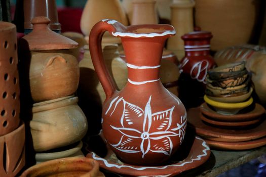 salvador, bahia, brazil - june 28, 2021: pieces made of clay in pottery are seen for sale at the Sao Joaquim fair in the city of Salvador.
