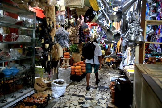 salvador, bahia, brazil - june 28, 2021: People are seen shopping at Sao Joaquim fair in Salvador city.