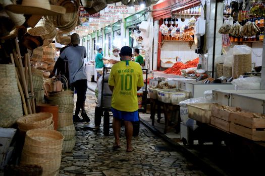 salvador, bahia, brazil - june 28, 2021: People are seen shopping at Sao Joaquim fair in Salvador city.