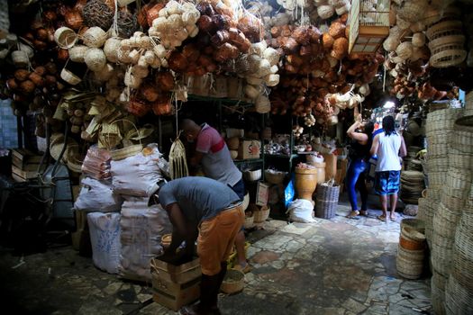 salvador, bahia, brazil - june 28, 2021: People are seen shopping at Sao Joaquim fair in Salvador city.