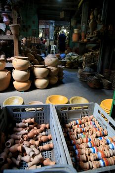 salvador, bahia, brazil - june 28, 2021: pieces made of clay in pottery are seen for sale at the Sao Joaquim fair in the city of Salvador.
