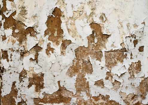 A plaster wall revealed beneath cracked and peeling paint