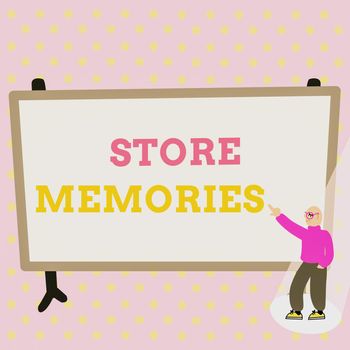 Text sign showing Store Memories, Word Written on a process of inputting and storing data previously acquired Colorful Design Displaying Message, Abstract Discussing Important News