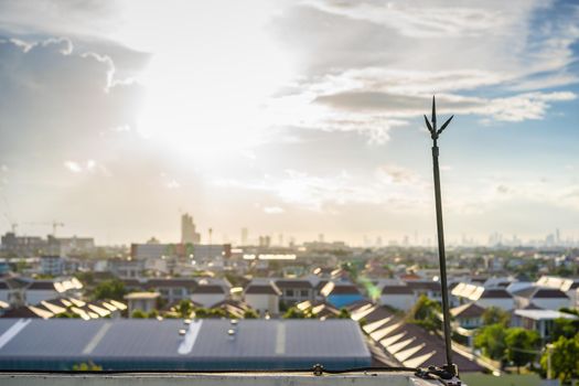 Lightning rod on the rooftop of condominium