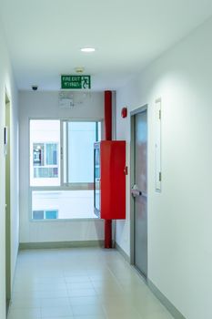 Fire escape doors and fire extinguishers in building