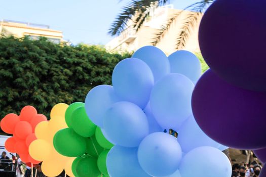 Colorful balloons in the town hall of Elche for the International Gay Pride Day