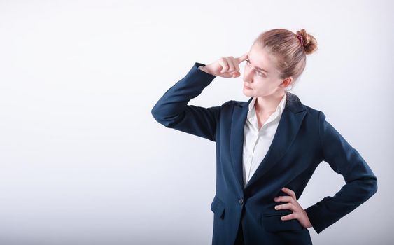 Portrait of Business Woman in Doubting Confused Emotion on Isolated White Background, Businesswoman in Confuse Puzzled Expression While Thinking Solution. Confusion Puzzled and Asking Concept