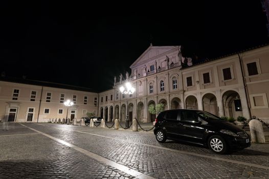 terni,italy june 30 2021:cathedral of terni seen at night illuminated by street lamps