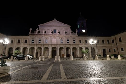 terni,italy june 30 2021:cathedral of terni seen at night illuminated by street lamps