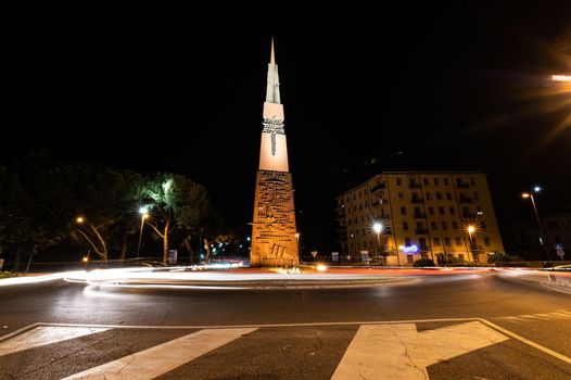 terni,italy june 30 2021:Terni rotunda with the monument of Arnaldo pomodoro at night