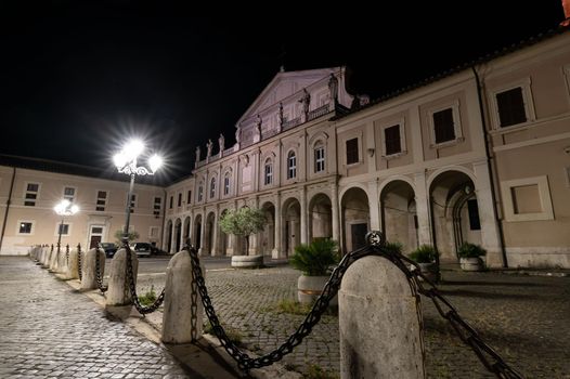 terni,italy june 30 2021:cathedral of terni seen at night illuminated by street lamps