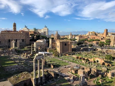Forum Romanum in Rome, Italy. In a distance Colosseum. High quality photo