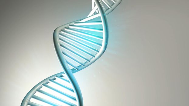 Model of abstract DNA double helix on a light gray background. 3D render.