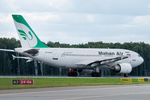 July 2, 2019, Moscow, Russia. Airplane Airbus A310-300 Mahan Airlines at Vnukovo airport in Moscow.