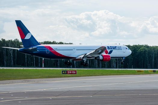 July 2, 2019, Moscow, Russia. Airplane Boeing 767-300 Azur Air Airline at Vnukovo airport in Moscow.