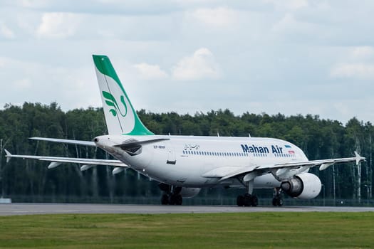 July 2, 2019, Moscow, Russia. Airplane Airbus A310-300 Mahan Airlines at Vnukovo airport in Moscow.