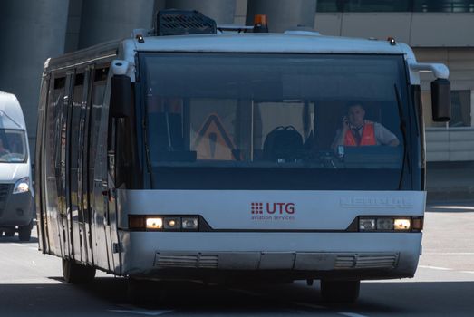 July 2, 2019 Moscow, Russia. Passenger bus at Vnukovo airport