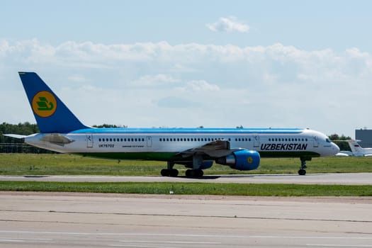 July 2, 2019, Moscow, Russia. Airplane Boeing Boeing 757-200 Uzbekistan Airways at Vnukovo airport in Moscow.