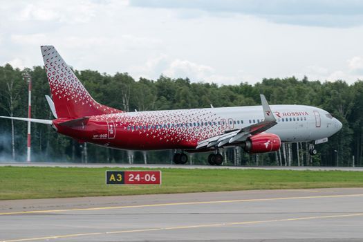 July 2, 2019, Moscow, Russia. Airplane Boeing 737-800 Rossiya - Russian Airlines at Vnukovo airport in Moscow.