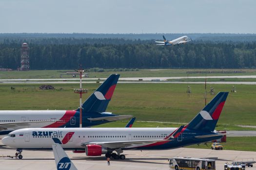 July 2, 2019, Moscow, Russia. Airplane Boeing 767-300 Azur Air airline at Vnukovo airport in Moscow.