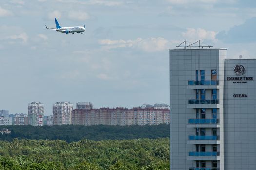 July 2, 2019, Moscow, Russia. Airplane Boeing Boeing 737-800 Pobeda airline at Vnukovo airport in Moscow.