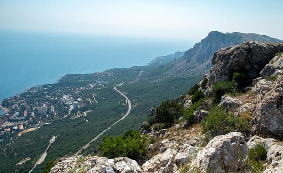 View of the South Coast Highway from the height of the Yalta Yaila in Crimea.