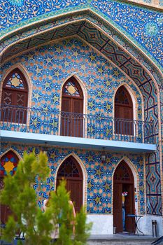 The facade of the old Turkish bath building is lined with mosaics. Sulfur baths in Tbilisi.