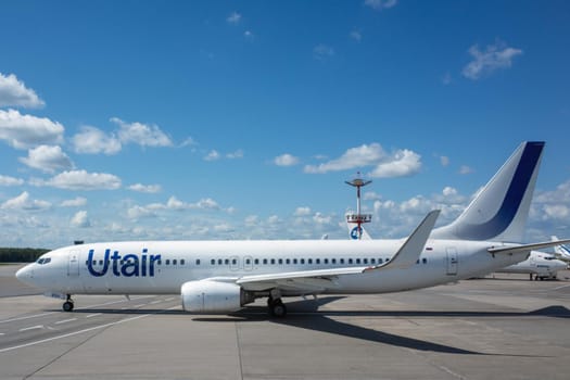 July 2, 2019, Moscow, Russia. The plane Boeing 737 of the airline Utair on the airfield of Vnukovo airport.