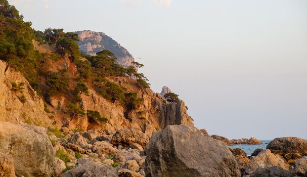 Huge boulders on the shores of a small bay of the Black Sea.