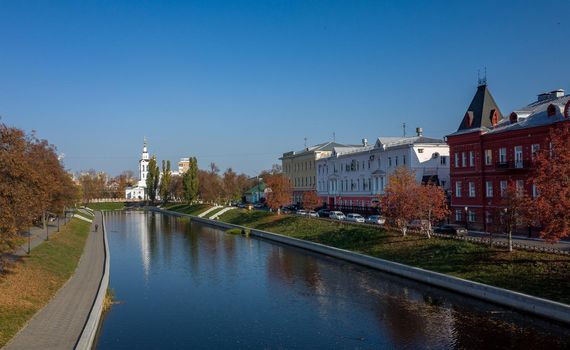 October 22, 2018, Oryol, Russia. Orlik River and Epiphany Cathedral in Oryol.
