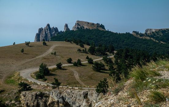View of the road to the foot of the Ai-Petri mountain in Crimea.