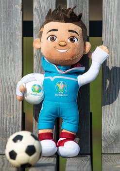 April 22, 2021 Moscow, Russia. The mascot of the UEFA European Championship Euro 2020 is Skillzi.
