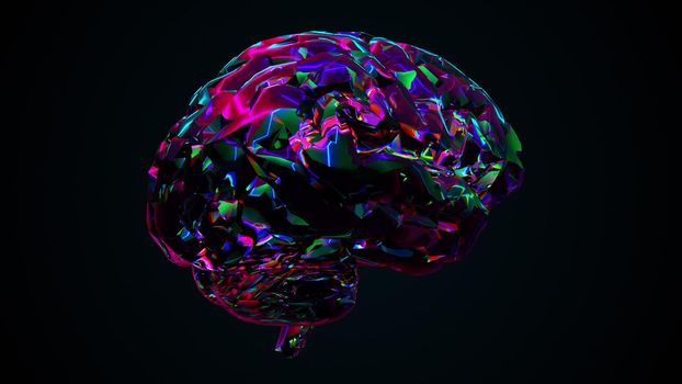Bright digital 3d render intelligence with shimmering synapse tracks. Futuristic artificial mind with decorative spirals creative information. Computer modulation of brain activity.