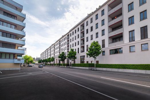 Residential Modern Apartment Buildings of Zurich City, Switzerland, Perspective Urban Scenery View of Apartments Town City. Architecture Cityscape Modern Building Real Estate Mansion of Suburb Zurich