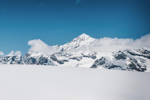 Landscape Scenery View Mountain Snowcapped of Swiss Alps, Mountains Ranges With Snow Ice at Matterhorn Glacier Paradise of Switzerland. Travel Expedition and Destination of Alpine Switzerland