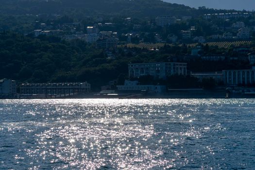 Seascape with a view of the coastline of Yalta, Crimea