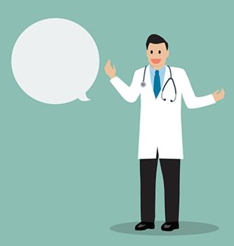 Doctor talking with body language. Vector Illustration